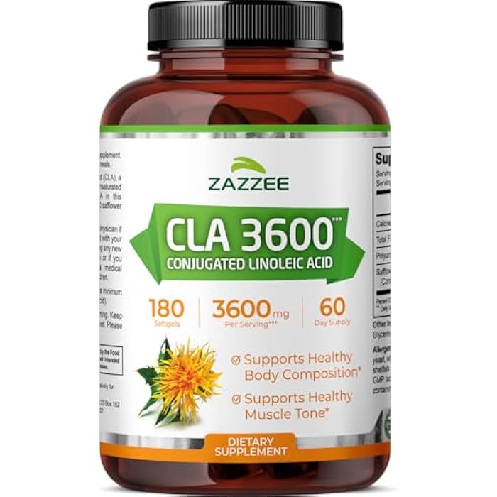 Zazzee High Potency CLA 3600, 180 Softgels, 3600 mg per Serving, Conjugated Linoleic Acid from Safflower Oil, Concentrated and Standardized, 60 Day Supply, Non-GMO and Made in The USA - Image 1