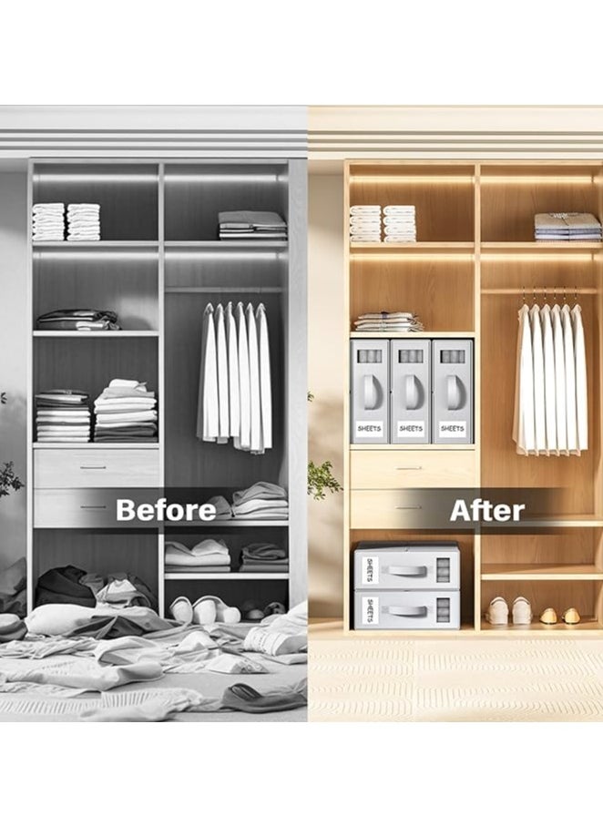 Generic 4pcs Bed Sheet Organizers Foldable Bedding Organizer Closet Organizers with Window and Label Bedding Storage Box for Bed Sheets, Duvet Covers and Pillowcases（Grey）  - Image 2