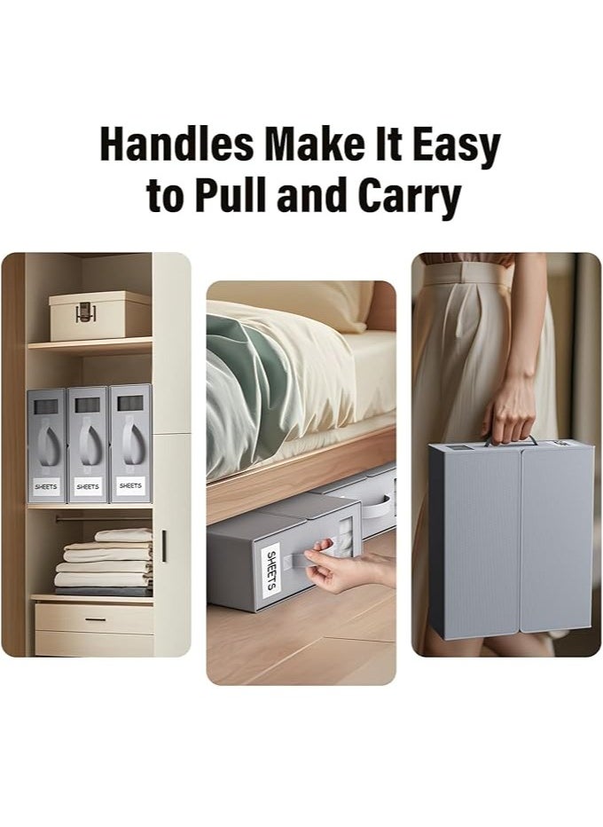 Generic 4pcs Bed Sheet Organizers Foldable Bedding Organizer Closet Organizers with Window and Label Bedding Storage Box for Bed Sheets, Duvet Covers and Pillowcases（Grey）  - Image 4