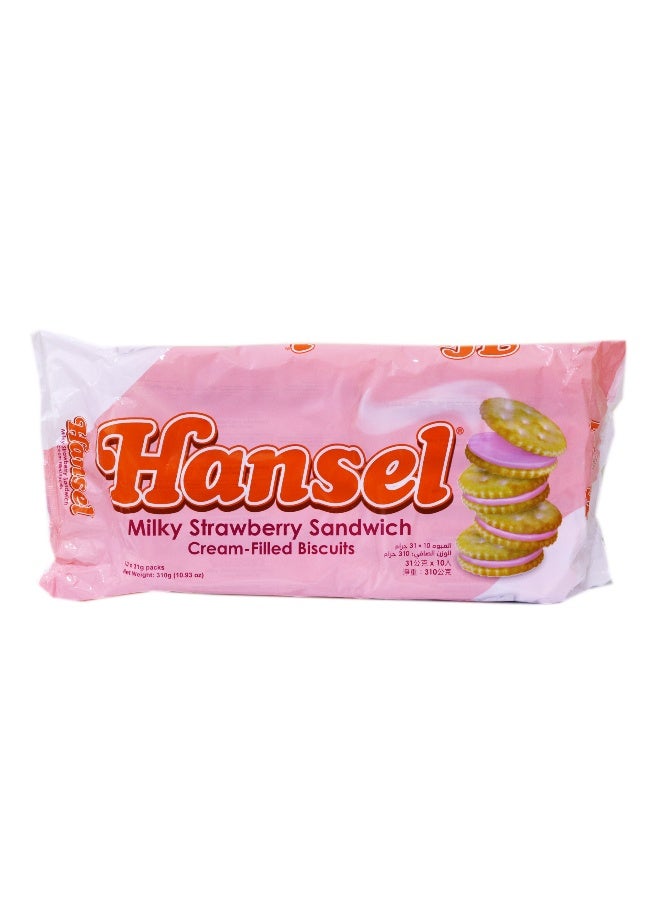 Rebisco Hansel Milky Strawberry Cream Filled Sandwich (10*31G) 310Gm - Image 1
