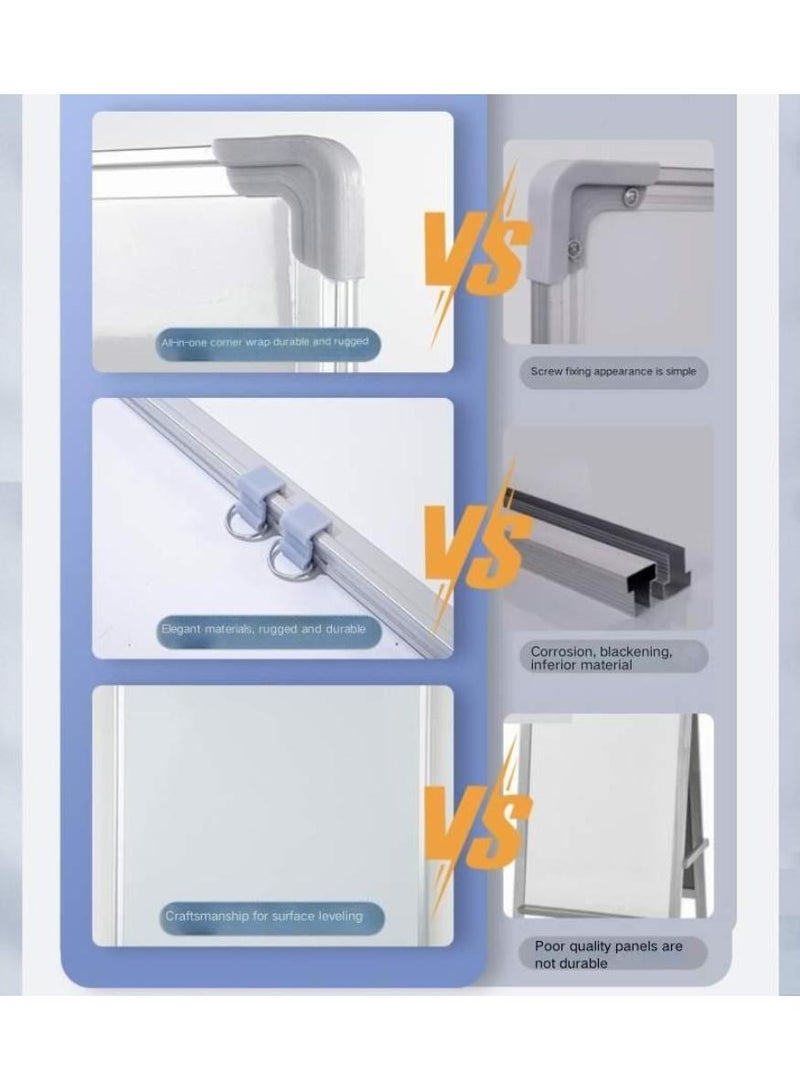  طائرة ورقية سبورة بيضاء مغناطيسية على الوجهين مقاس 45 × 60 سم، لوح تحديد جاف بإطار من الألومنيوم بإطار من الألومنيوم قابل للتعليق أفقيًا وعموديًا مع صينية أقلام قابلة للإزالة ومجموعة أقلام سبورة بيضاء للمدارس والفصول الدراسية والمكاتب والمنازل - Image 4