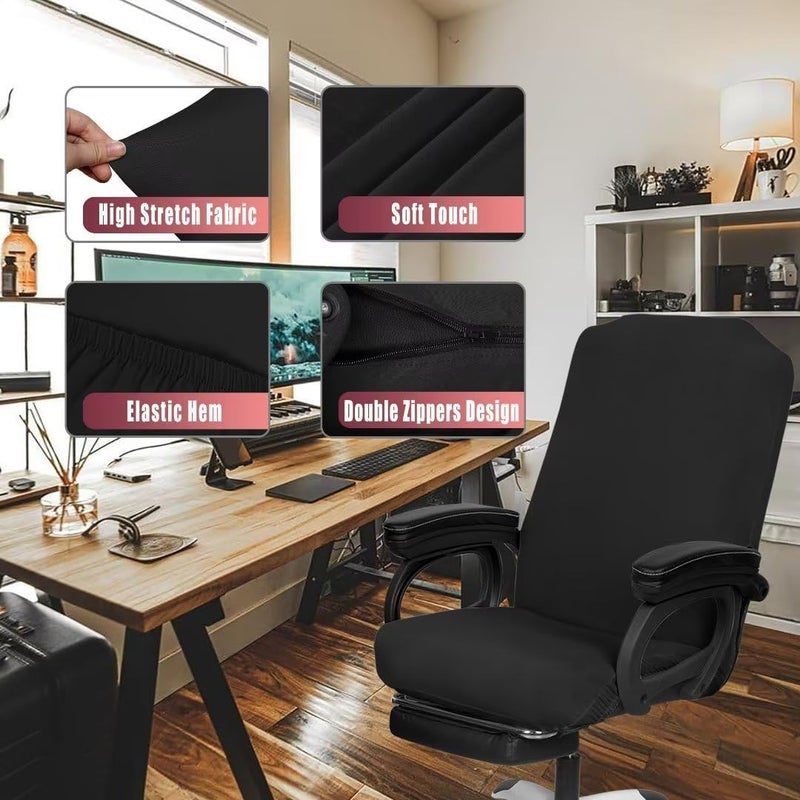 SARAFLORA 2 Pack Office Chair Cover, Stretchable Desk Chair Cover Removable Computer Chair Cover for Office Chair with Zipper Universal Spandex Rotating Chair Cover Anti-dust Chair Slipcover,Black - Image 2