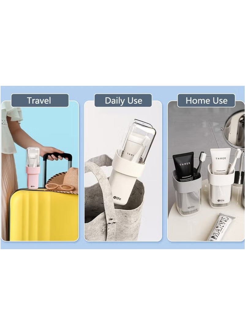 لايف حافظة فرشاة أسنان للسفر، 2 في 1 غطاء فرشاة أسنان مقاوم للغبار وكوب شطف، كوب فرشاة أسنان بسعة كبيرة، حاوية تخزين محمولة للعمل، التخييم، المدرسة، الرحلات (أبيض) - Image 4