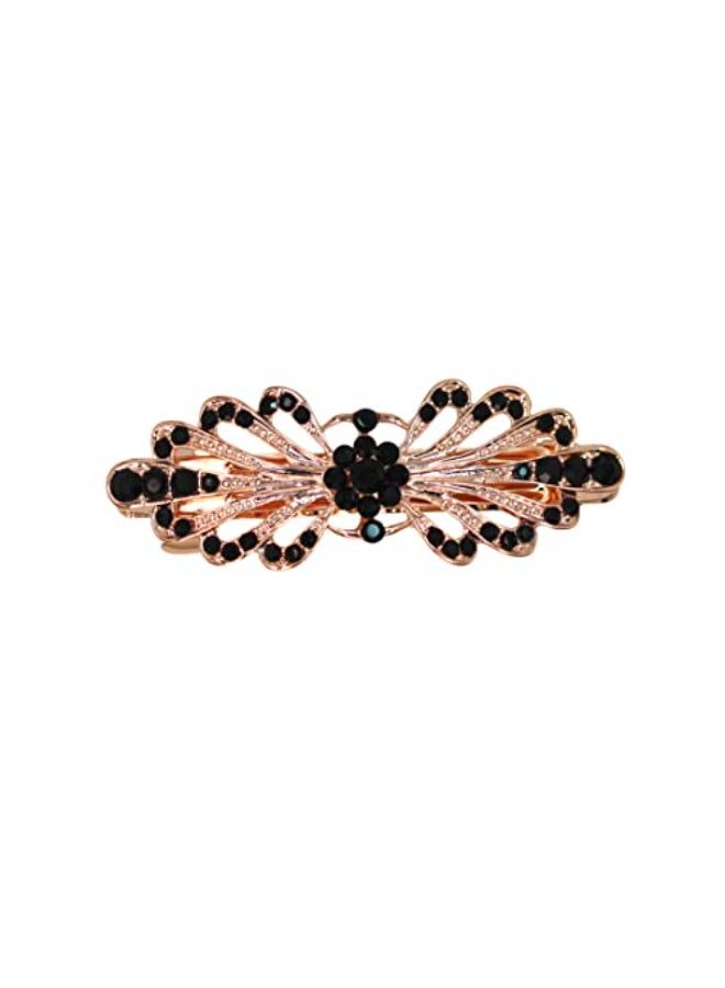 Faship Gorgeous Black Rhinestone Crystal Small Floral Hair Barrette Clip - Image 1