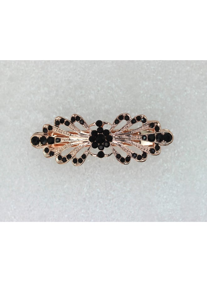 Faship Gorgeous Black Rhinestone Crystal Small Floral Hair Barrette Clip - Image 4