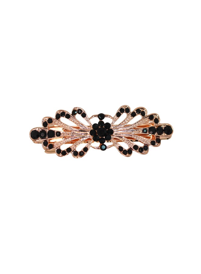 Faship Gorgeous Black Rhinestone Crystal Small Floral Hair Barrette Clip - Image 2