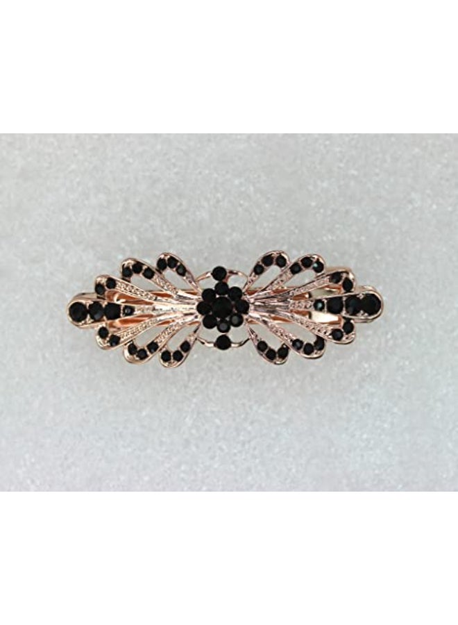 Faship Gorgeous Black Rhinestone Crystal Small Floral Hair Barrette Clip - Image 3