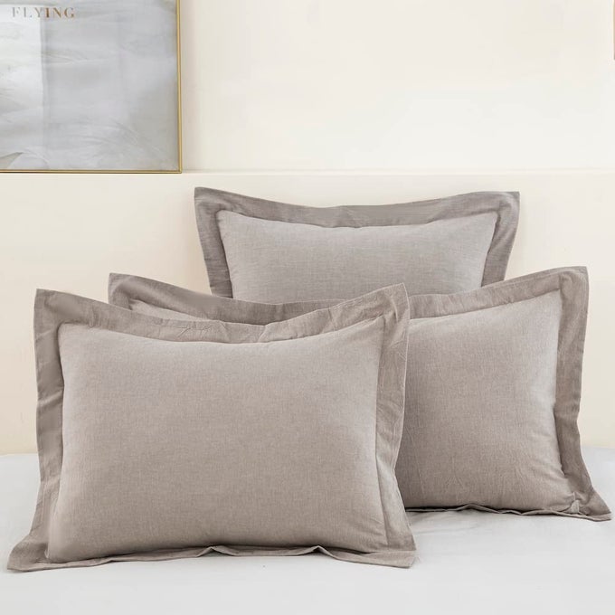 EURO SHAMS SQUARE PILLOW CUSHION COVER 2PC SET WASHED COTTON 26X26 SUPER SOFT DECORATIVEEUROBEIGE