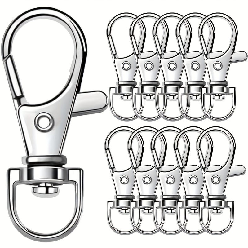 10pcs Silver Metal Keychain Hook Clips Rotating Snap Hook Lobster Claw Clamp For Keychain Making Crafts Lanyard Making Pet Collars - Image 1
