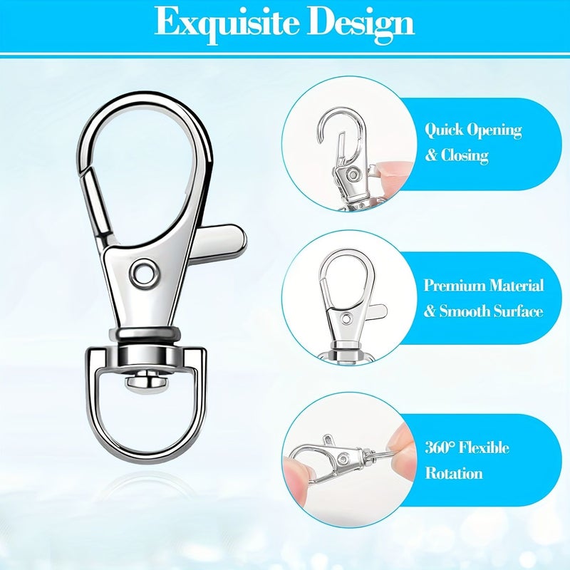10pcs Silver Metal Keychain Hook Clips Rotating Snap Hook Lobster Claw Clamp For Keychain Making Crafts Lanyard Making Pet Collars - Image 2