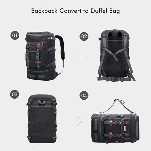 WITZMAN Travel Backpack for Men Women Canvas Backpack Carry on Luggage Rucksack Convertible Duffel Bag Large (A568 Black) - Image 3