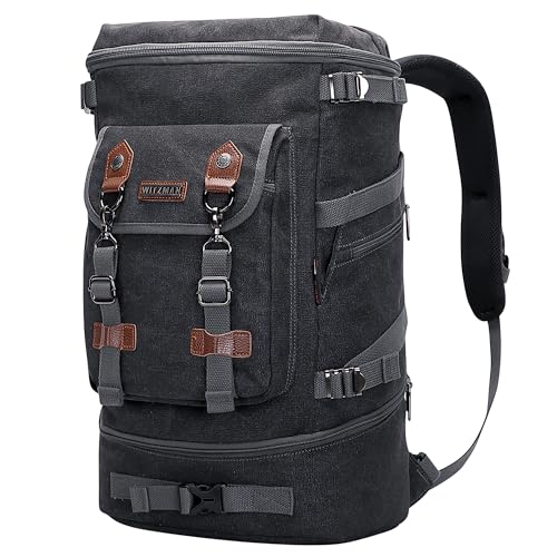 WITZMAN Travel Backpack for Men Women Canvas Backpack Carry on Luggage Rucksack Convertible Duffel Bag Large (A568 Black) - Image 1