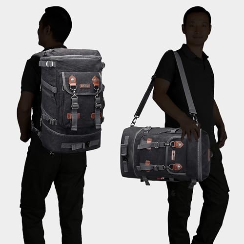 WITZMAN Travel Backpack for Men Women Canvas Backpack Carry on Luggage Rucksack Convertible Duffel Bag Large (A568 Black) - Image 2