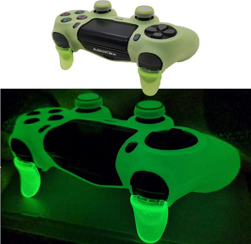 Asokex Ps4 Controller Skin Silicone Case Grip Glow in Dark Protective Cover for PS4/slim/Pro Dualshock 4 Controller(Glow Green) - Image 1
