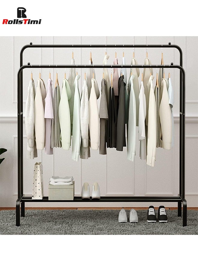 RollsTimi  Double Rod Clothing Rack Heavy Duty Metal Double Rail Drying Stand Garment Organizer Open Armoire with 4 Clothes Hooks, Black - Image 3