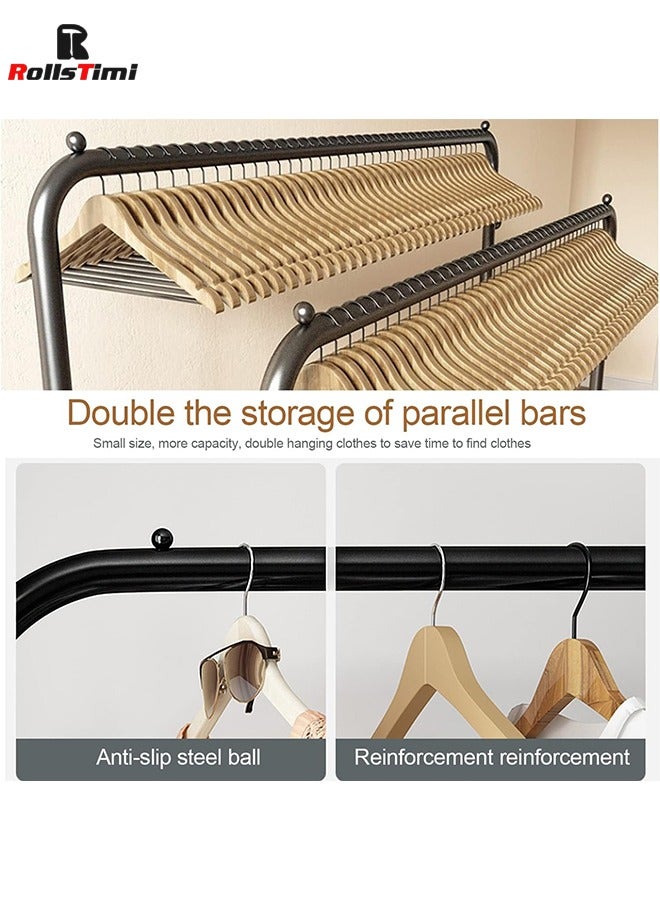 RollsTimi  Double Rod Clothing Rack Heavy Duty Metal Double Rail Drying Stand Garment Organizer Open Armoire with 4 Clothes Hooks, Black - Image 5