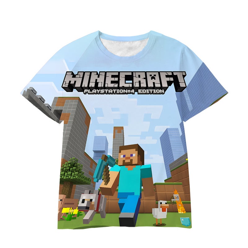 3D Digital Printing My World Game Manufacturers Personalized Breathable Cartoon T-Shirts For Short Sleeves - Image 2