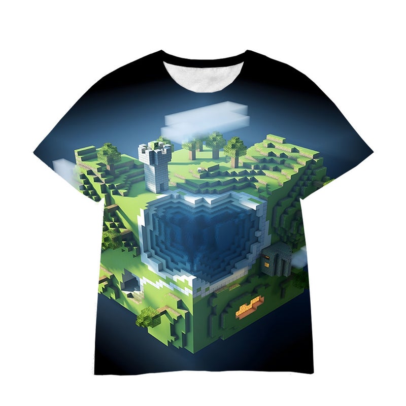 3D Digital Printing My World Game Manufacturers Personalized Breathable Cartoon T-Shirts For Short Sleeves - Image 4