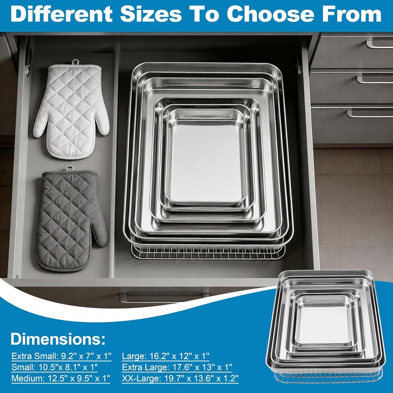 Herogo Small Stainless Steel Baking Sheet with Rack Set(1 Pans + 1 Racks), 9.2'' x 7'' x 1'' Mini Metal Bacon Tray with Cooling Rack Set for Baking & Roasting, Nontoxic & Easy Clean - Image 5