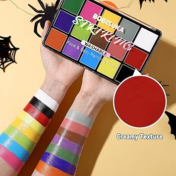 BOBISUKA Face Body Paint 15 Color Professional Face Painting Palette for Art Theater Halloween Party Cosplay Clown Sfx Makeup for Women Adults NonToxic Washable - Image 2