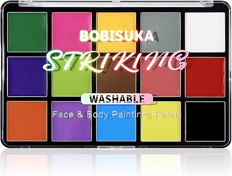 BOBISUKA Face Body Paint 15 Color Professional Face Painting Palette for Art Theater Halloween Party Cosplay Clown Sfx Makeup for Women Adults NonToxic Washable - Image 1