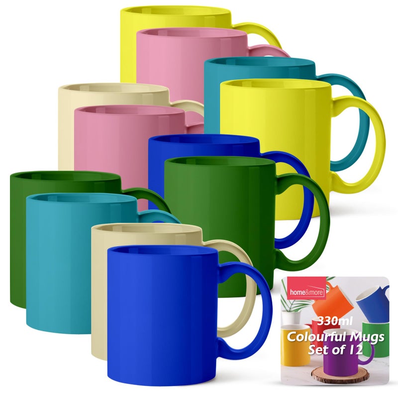 SOL Colourful Mugs Set of 12330ml Ceramic Mug Set  Coloured Coffee Mugs for Tea Hot Chocolate  Vibrant Durable Mugs  Great for Home Office Cafes Gift Ideas