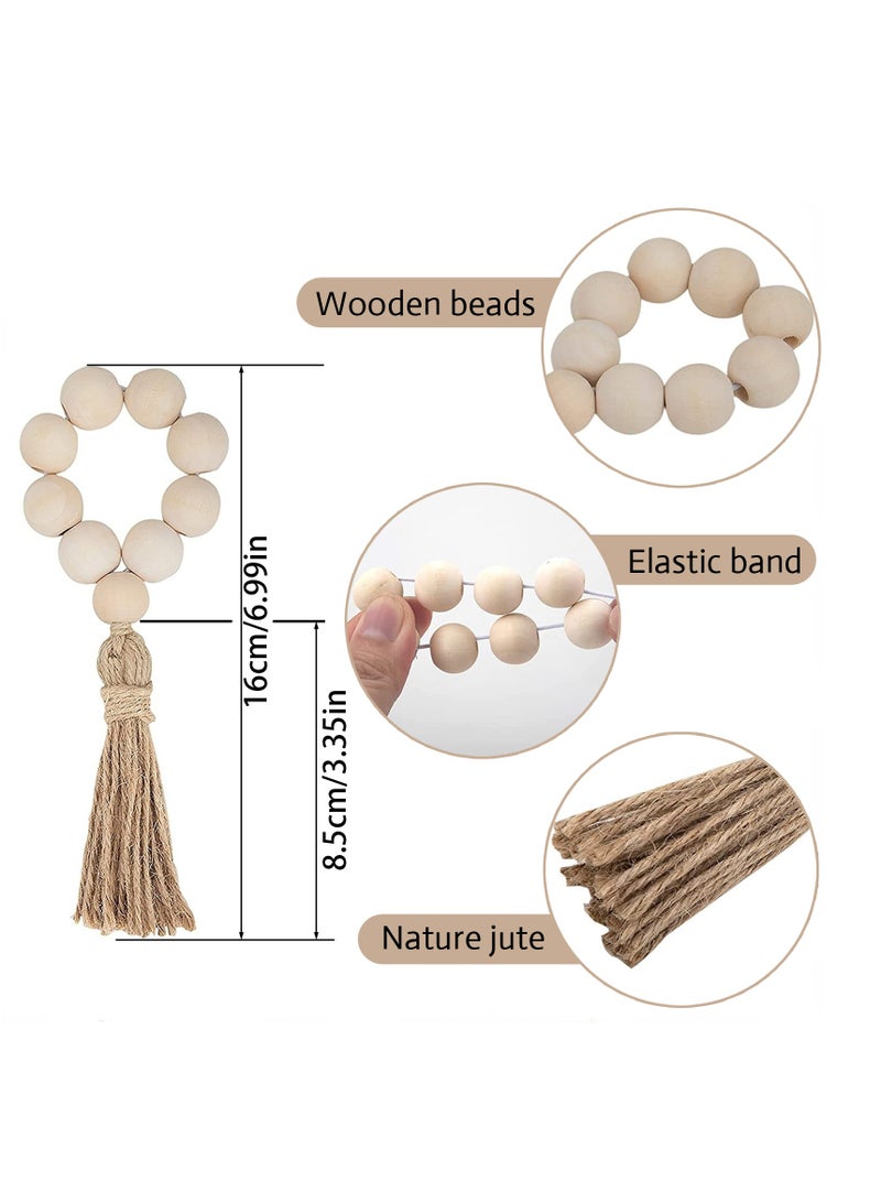 6 Pcs Wood Beaded Napkin Ring With Rope Tassel,Tabletop Decor for Dinning Table, Party, Farmhouse Wedding, Family Gathering  - Image 5