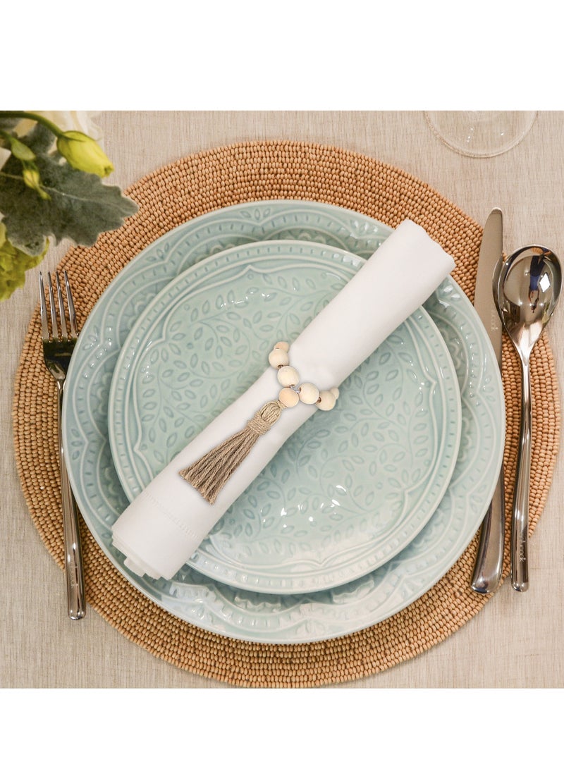 6 Pcs Wood Beaded Napkin Ring With Rope Tassel,Tabletop Decor for Dinning Table, Party, Farmhouse Wedding, Family Gathering  - Image 2