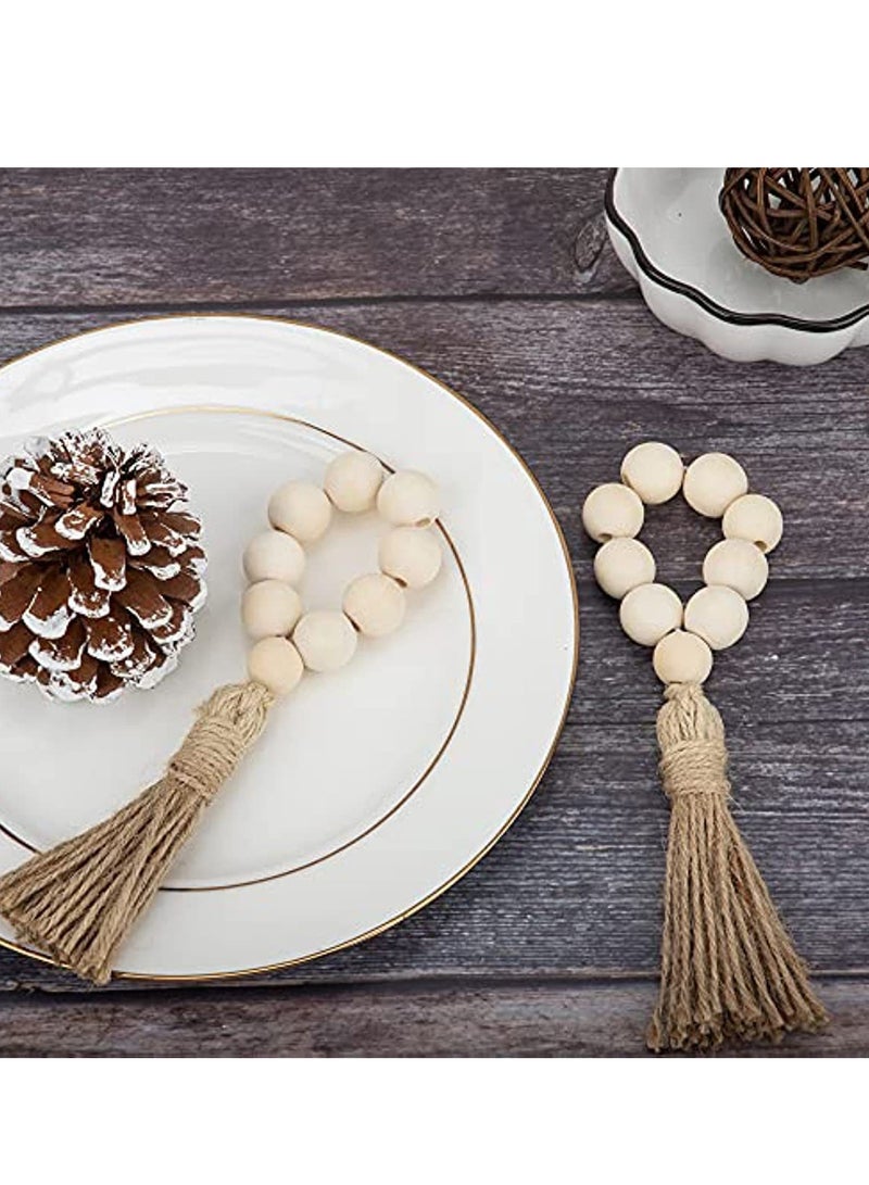 6 Pcs Wood Beaded Napkin Ring With Rope Tassel,Tabletop Decor for Dinning Table, Party, Farmhouse Wedding, Family Gathering  - Image 3