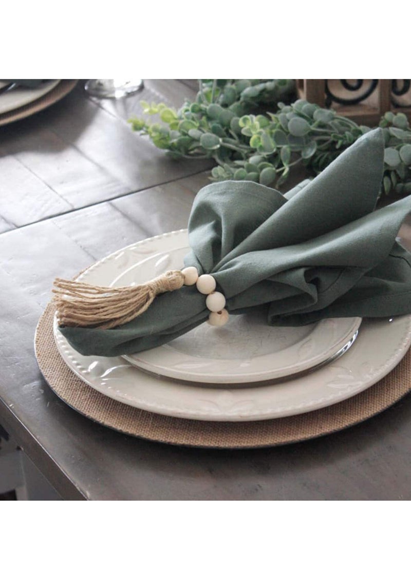 6 Pcs Wood Beaded Napkin Ring With Rope Tassel,Tabletop Decor for Dinning Table, Party, Farmhouse Wedding, Family Gathering  - Image 4