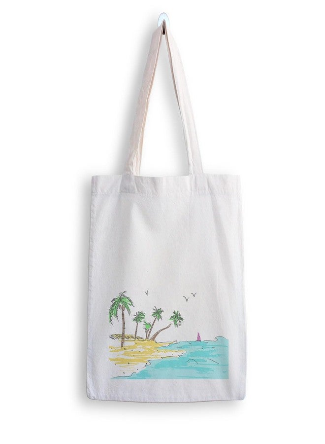 ARTBUG Tote Bag for Women with zip, Aesthetic Canvas tote bag for college girls, office, stylish and reusable - Beach - D No - 076 - Image 1