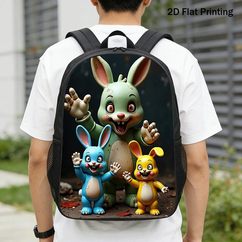 Fashion vintage cartoon bunny figures Backpack Durable Large Capacity 2D Flat Print for weekend outdoor party for Unisex - Image 1