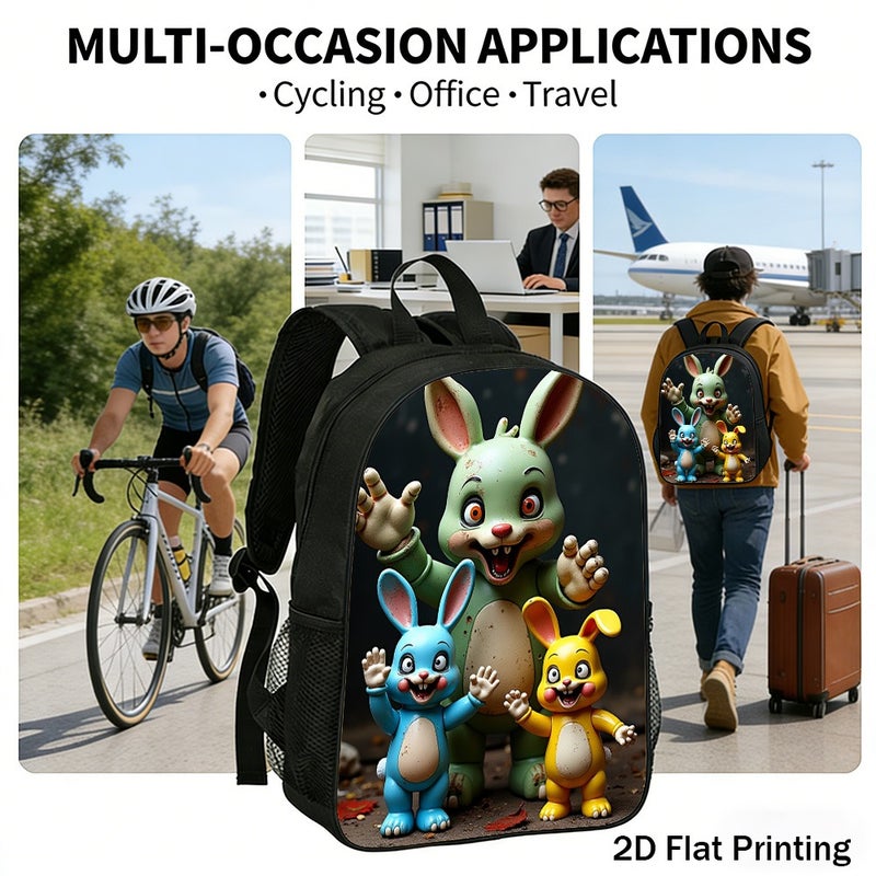 Fashion vintage cartoon bunny figures Backpack Durable Large Capacity 2D Flat Print for weekend outdoor party for Unisex - Image 5