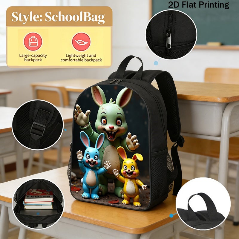 Fashion vintage cartoon bunny figures Backpack Durable Large Capacity 2D Flat Print for weekend outdoor party for Unisex - Image 2