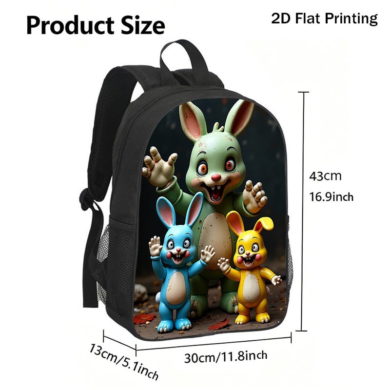 Fashion vintage cartoon bunny figures Backpack Durable Large Capacity 2D Flat Print for weekend outdoor party for Unisex - Image 3