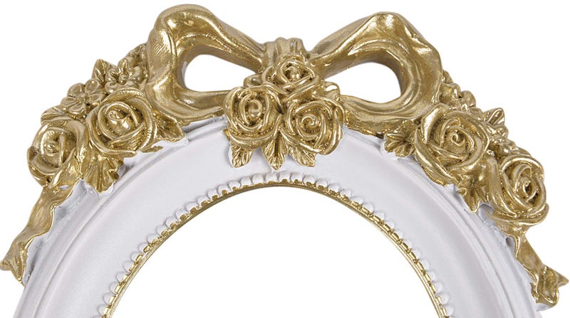 Nerien Nerien Handheld Mirror Vanity Makeup Mirror Travel Princess Metal Cosmetic Mirror Portable Oval Embossed Rose Mirrors Decorative Desk Girl Student Vintage Beautiful Handle Mirrors White-4 - Image 4