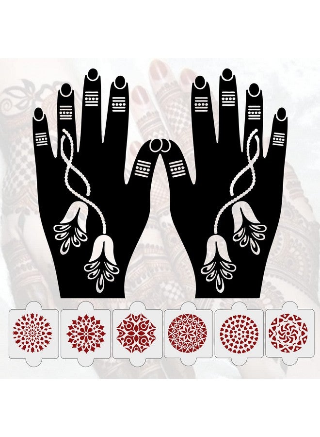 ivana's Pack Of 8 Pcs (2 Pcs Heena Stencil Tatto + 6 Pcs Laser Cut Pvc Reusable Heena Stencils), Heena Mehandi Sticker,Mehandi Stickers For Full Hand For Women, Girls And Kids, Easy To Apply,Ivnh-1047 - Image 1