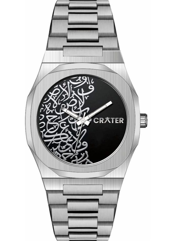 كريتر  ساعة كريتر (CRATER) للرجال – تصميم ملكي فاخر من الستانلس ستيل، مينا كلاسيكي مع عرض التاريخ، مقاومة للماء – تشمل علبة الماركة (فضي /أسود ). - Image 1