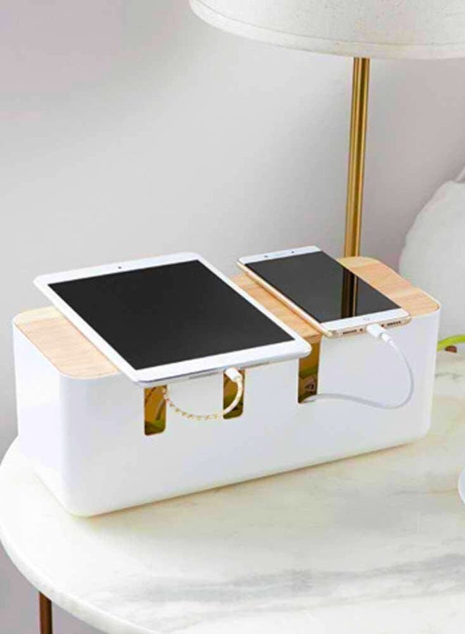 Chase Up Bamboo Cable Management Box, Stylish Wooden Cord Organizer Box Hides Power Strip & Keeps Cords Untangled, Surge Protector Cover for Entertainment Center, Home Office, Computers, PC, Large Size - Image 2