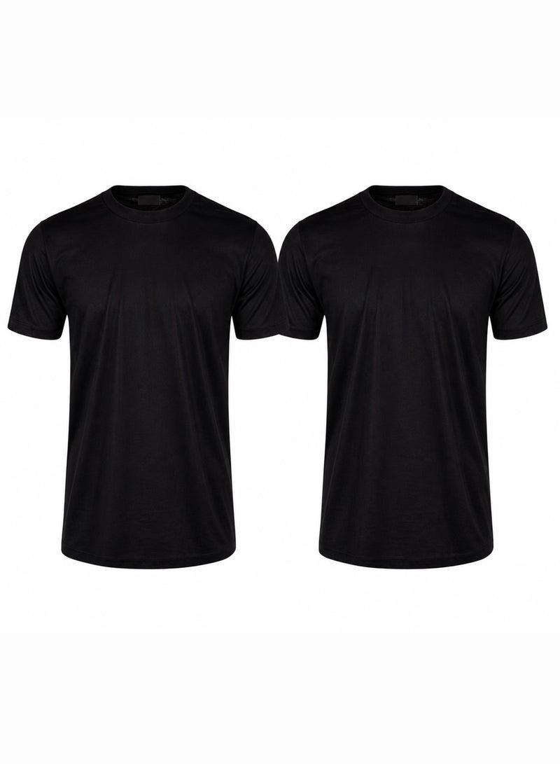Share the Love Plain Black Round Neck Small T-Shirt for Men, 100% Cotton Crew Neck Tee, Soft Breathable Casual Basic T Shirt, Regular Fit Everyday Wear, Size 38 (2-Pack) - Image 1