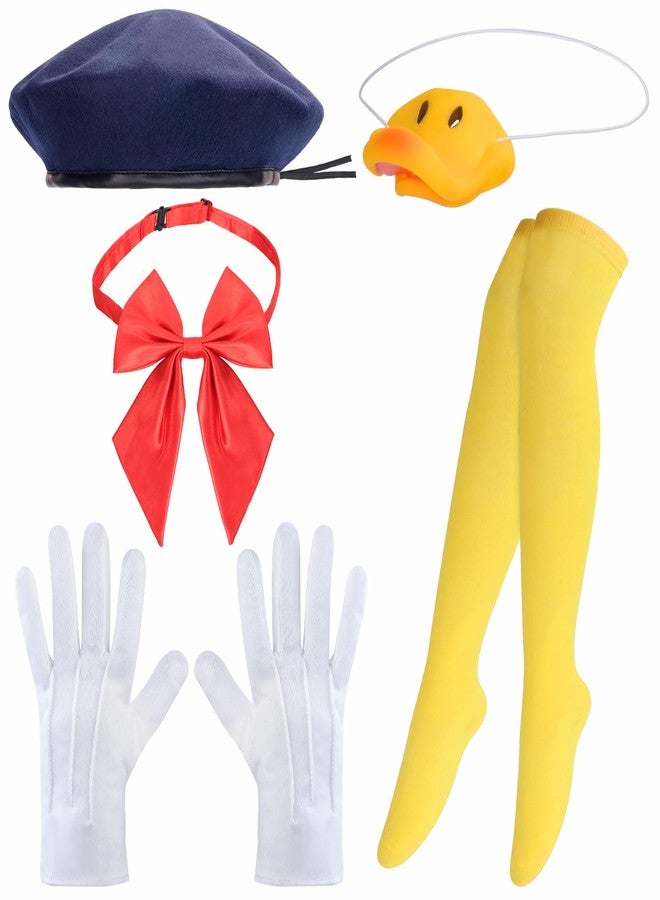 Yewong 5 Pieces Halloween Duck Costume Accessories Include Sailor Hat Duck Nose Knee High Socks Gloves Bowtie for Women Men (Set A) - Image 1