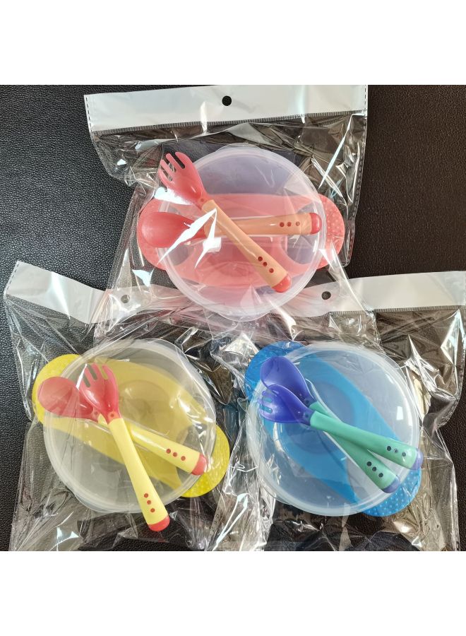 Factory Wholesale Baby Sucker Bowl Suit Non-slip Drop-resistant Baby Bowl With Temperature Spoon Baby Training Bowl Big Suction-Specifications:Sucker Bowl Suit + Fork Spoon Red - Image 2
