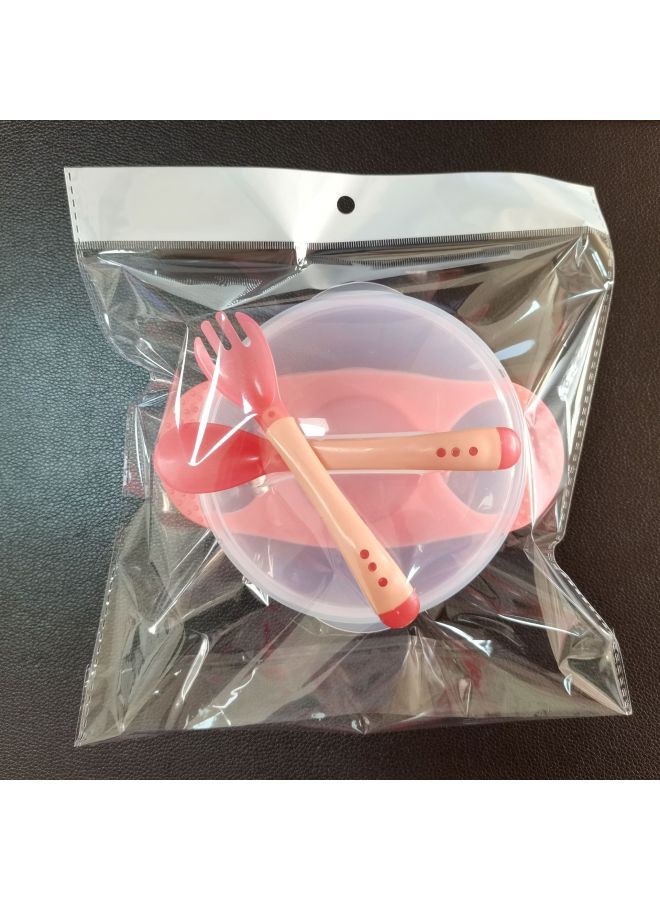 Factory Wholesale Baby Sucker Bowl Suit Non-slip Drop-resistant Baby Bowl With Temperature Spoon Baby Training Bowl Big Suction-Specifications:Sucker Bowl Suit + Fork Spoon Red - Image 1