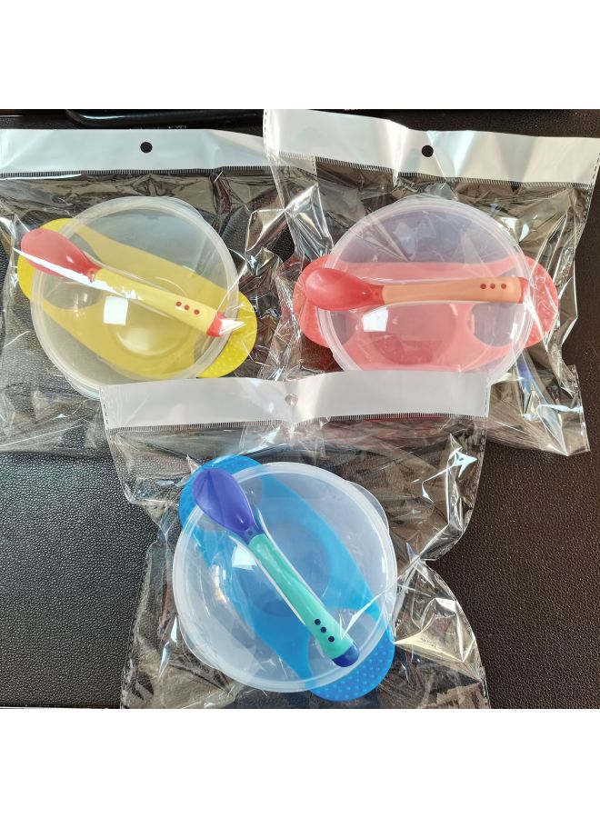 Factory Wholesale Baby Sucker Bowl Suit Non-slip Drop-resistant Baby Bowl With Temperature Spoon Baby Training Bowl Big Suction-Specifications:Sucker Bowl Suit + Fork Spoon Red - Image 3