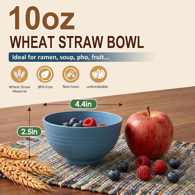 BUSOKIP Small Plastic Bowls 10oz, Unbreakable Wheat Straw Bowls Sets of 8, Microwave & Dishwasher Safe Breakfast Bowls for Dessert, Snack, Side Dish, Fruit, Kitchen Bowls for Camping, RV, Party - Blue - Image 2