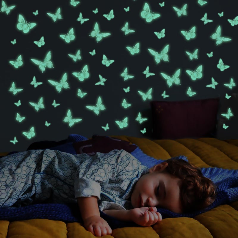 SAOROPEB Glow in The Dark 3D Butterfly 24 Pcs 3 Sizes, Luminous Butterfly Stickers for Ceiling or Wall, Glow in The Dark Party Supplies, Removable Luminous Stickers for Kids Babys Nursery (Green) - Image 2