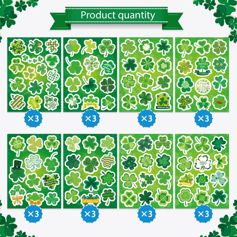 DUJAA 24 Sheets St. Patrick's Day Stickers, Clover Stickers Lucky Shamrock Four Leaf Clover Irish Decor Green Day Stickers for Teens Girls Kids Adults - Image 3