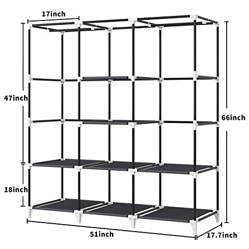 KEKIWE Portable Closet, 51 Inch Wardrobe Closet for Hanging Clothes with 2 Hanging Rods, 8 Storage Organizer Shelves for Bedroom, Durable and Easy to Assemble, Grey - Image 4