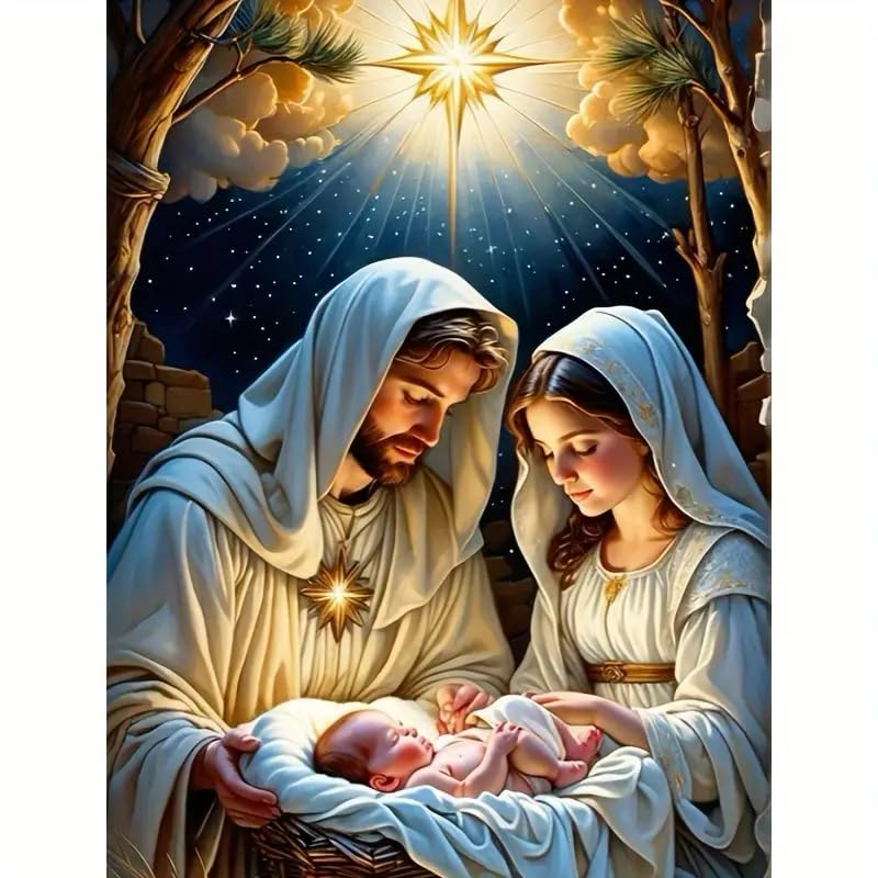 MOMDEDP Jesus Diamond Art Kits for Adults, 5D Diamond Painting Kits for Beginners,Round Full Drill Nativity Scene Gem Art for Adults,DIY Religious Diamond Dots Paintings for Home Decor12x16in - Image 1