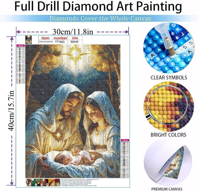 MOMDEDP Jesus Diamond Art Kits for Adults, 5D Diamond Painting Kits for Beginners,Round Full Drill Nativity Scene Gem Art for Adults,DIY Religious Diamond Dots Paintings for Home Decor12x16in - Image 3